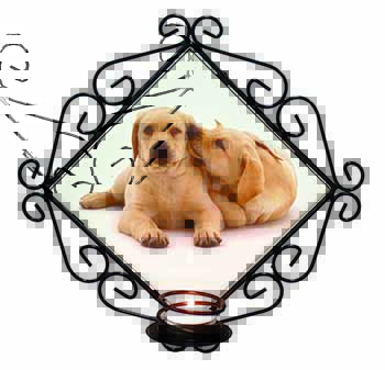 Yellow Labrador Dogs Wrought Iron Wall Art Candle Holder