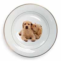 Yellow Labrador Dogs Gold Rim Plate Printed Full Colour in Gift Box