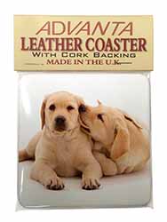 Yellow Labrador Dogs Single Leather Photo Coaster