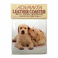 Yellow Labrador Dogs Single Leather Photo Coaster