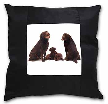 Chocolate Labrador Puppies Black Satin Feel Scatter Cushion