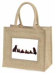 Chocolate Labrador Puppies Natural/Beige Jute Large Shopping Bag