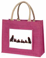 Chocolate Labrador Puppies Large Pink Jute Shopping Bag