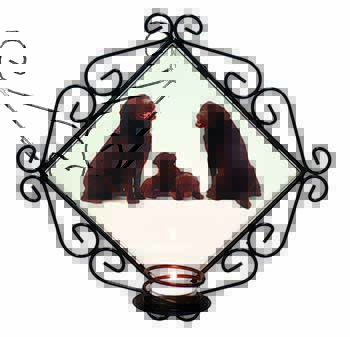 Chocolate Labrador Puppies Wrought Iron Wall Art Candle Holder