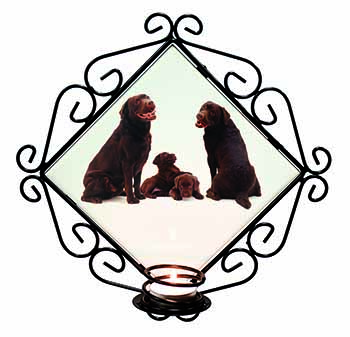 Chocolate Labrador Puppies Wrought Iron Wall Art Candle Holder