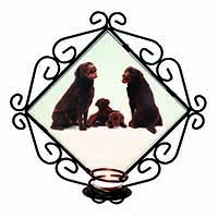 Chocolate Labrador Puppies Wrought Iron Wall Art Candle Holder