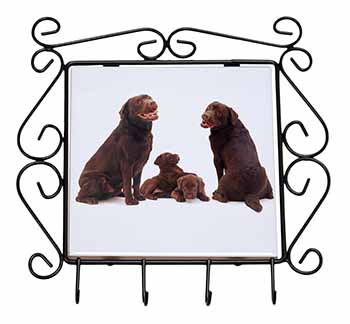 Chocolate Labrador Puppies Wrought Iron Key Holder Hooks