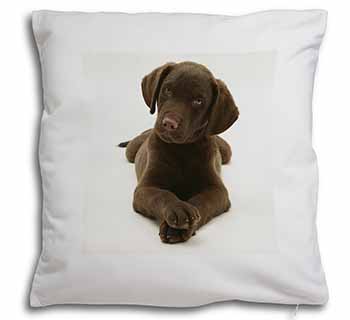 Chocolate Labrador Puppy Dog Soft White Velvet Feel Scatter Cushion