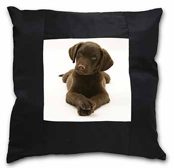 Chocolate Labrador Puppy Dog Black Satin Feel Scatter Cushion