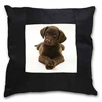 Chocolate Labrador Puppy Dog Black Satin Feel Scatter Cushion