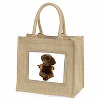 Chocolate Labrador Puppy Dog Natural/Beige Jute Large Shopping Bag