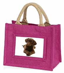 Chocolate Labrador Puppy Dog Little Girls Small Pink Jute Shopping Bag