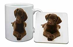 Chocolate Labrador Puppy Dog Mug and Coaster Set