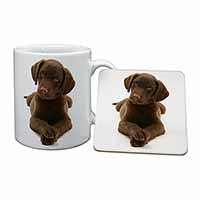 Chocolate Labrador Puppy Dog Mug and Coaster Set