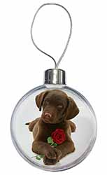 Chocolate Labrador Pup with Rose Christmas Bauble