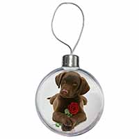 Chocolate Labrador Pup with Rose Christmas Bauble