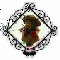 Chocolate Labrador Pup with Rose Wrought Iron Wall Art Candle Holder