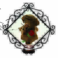 Chocolate Labrador Pup with Rose Wrought Iron Wall Art Candle Holder