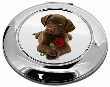 Chocolate Labrador Pup with Rose Make-Up Round Compact Mirror