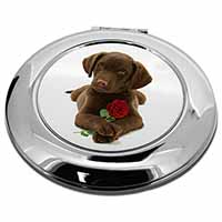 Chocolate Labrador Pup with Rose Make-Up Round Compact Mirror