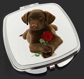 Chocolate Labrador Pup with Rose Make-Up Compact Mirror