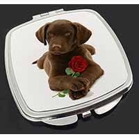 Chocolate Labrador Pup with Rose Make-Up Compact Mirror