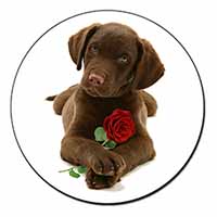 Chocolate Labrador Pup with Rose Fridge Magnet Printed Full Colour