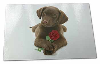 Large Glass Cutting Chopping Board Chocolate Labrador Pup with Rose