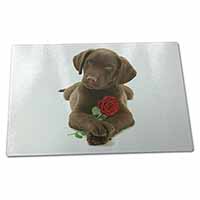 Large Glass Cutting Chopping Board Chocolate Labrador Pup with Rose