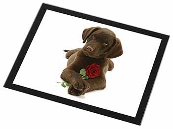 Chocolate Labrador Pup with Rose Black Rim High Quality Glass Placemat