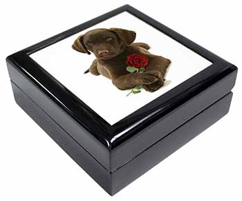 Chocolate Labrador Pup with Rose Keepsake/Jewellery Box