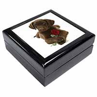 Chocolate Labrador Pup with Rose Keepsake/Jewellery Box