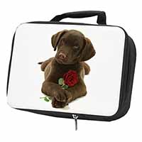 Chocolate Labrador Pup with Rose Black Insulated School Lunch Box/Picnic Bag