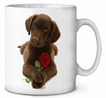 Chocolate Labrador Pup with Rose Ceramic Coffee Mug/Tea Cup