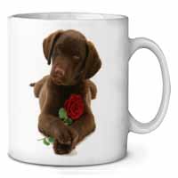 Chocolate Labrador Pup with Rose Ceramic Coffee Mug/Tea Cup