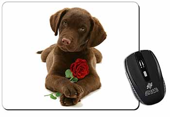 Chocolate Labrador Pup with Rose Computer Mouse Mat