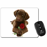 Chocolate Labrador Pup with Rose Computer Mouse Mat