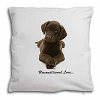 Chocolate Labrador Puppy Soft White Velvet Feel Scatter Cushion