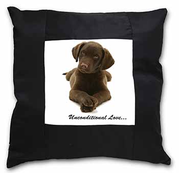 Chocolate Labrador Puppy Black Satin Feel Scatter Cushion