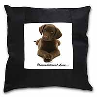 Chocolate Labrador Puppy Black Satin Feel Scatter Cushion