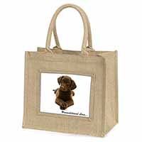 Chocolate Labrador Puppy Natural/Beige Jute Large Shopping Bag