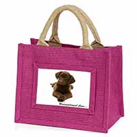 Chocolate Labrador Puppy Little Girls Small Pink Jute Shopping Bag