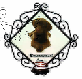 Chocolate Labrador Puppy Wrought Iron Wall Art Candle Holder