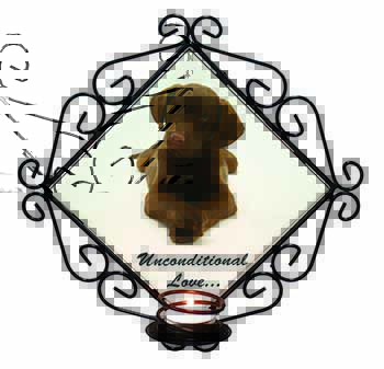 Chocolate Labrador Puppy Wrought Iron Wall Art Candle Holder