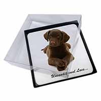 4x Chocolate Labrador Puppy Picture Table Coasters Set in Gift Box