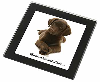 Chocolate Labrador Puppy Black Rim High Quality Glass Coaster