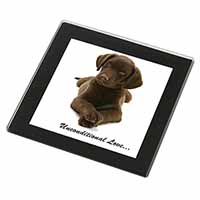 Chocolate Labrador Puppy Black Rim High Quality Glass Coaster