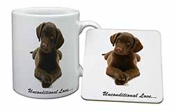 Chocolate Labrador Puppy Mug and Coaster Set