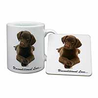 Chocolate Labrador Puppy Mug and Coaster Set