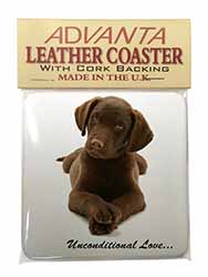 Chocolate Labrador Puppy Single Leather Photo Coaster